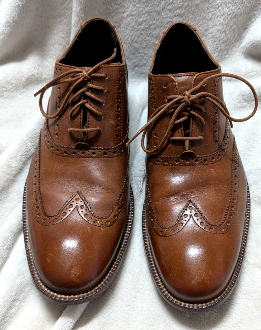Cole Haan Men’s 10M Cognac Leather Wingtip Oxford Dress Shoes Heritage